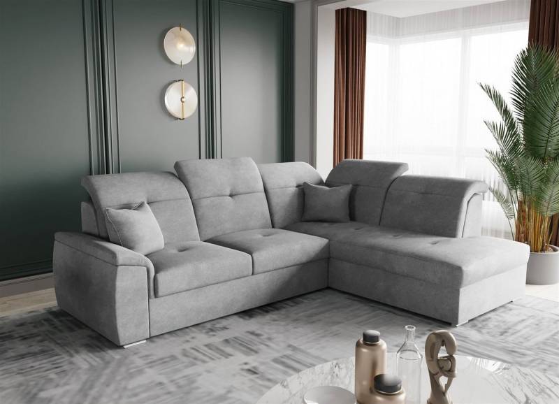 Fun Möbel Ecksofa Ecksofa FREJA Ottomane Links oder Rechts in Stoff, inkl. 2 Zierkissen, mit Schlaffunktion von Fun Möbel