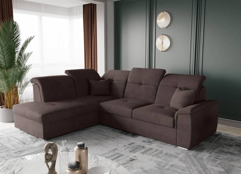 Fun Möbel Ecksofa Ecksofa FREJA Ottomane Links oder Rechts in Stoff, inkl. 2 Zierkissen, mit Schlaffunktion von Fun Möbel