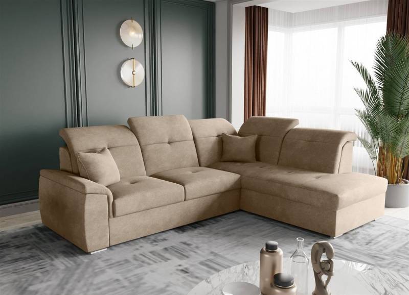 Fun Möbel Ecksofa Ecksofa FREJA Ottomane Links oder Rechts in Stoff, inkl. 2 Zierkissen, mit Schlaffunktion von Fun Möbel