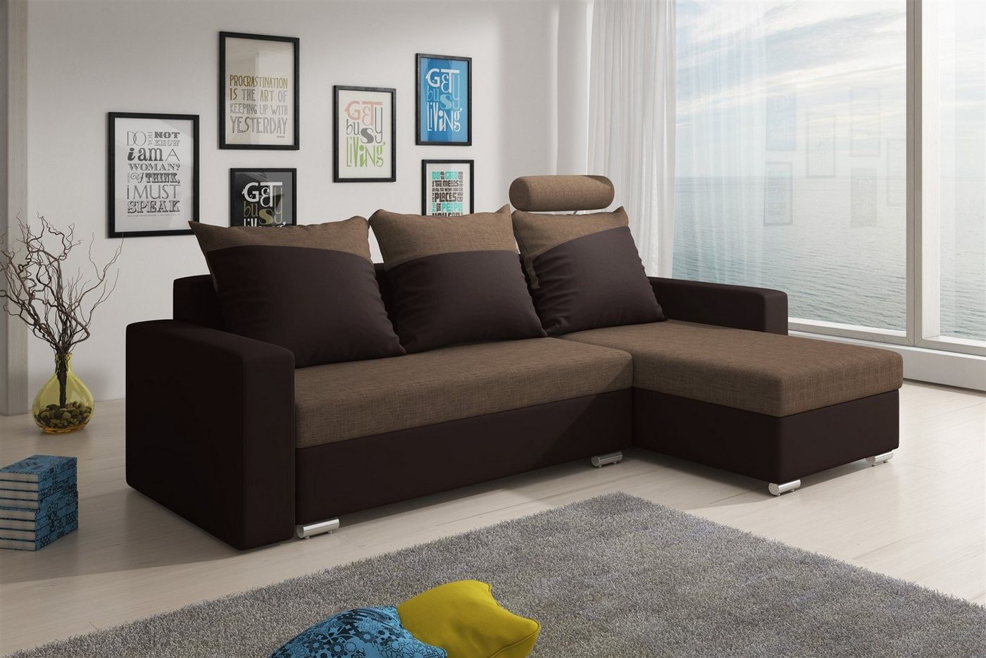 Fun Möbel Ecksofa Ecksofa NORA mit Ottomane und Schlaffunktion, mit Bettkästen Fun Möbel Ecksofa Ecksofa NORA mit Ottomane und Schlaffunktion, mit Bettkästen von Fun Möbel
