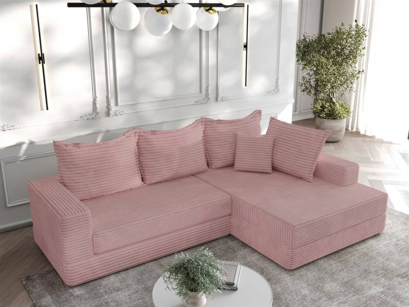 Fun Möbel Ecksofa Ecksofa OSKAR mit Ottomane in Stoff Tilia, inkl. 4 Rückenkissen und 1 Zierkissen, Ottomane Links oder Rechts, Rücken echt bezogen von Fun Möbel