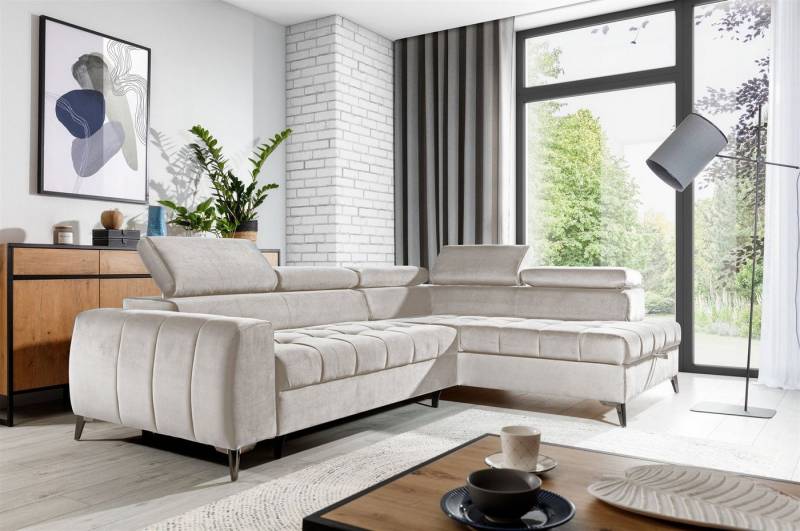 Fun Möbel Ecksofa Ecksofa Schlafsofa AGNESA mit Ottomane in Stoff, mit Schlaffunktion, einstellbare Kopfstützen von Fun Möbel