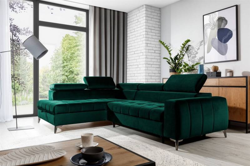 Fun Möbel Ecksofa Ecksofa Schlafsofa AGNESA mit Ottomane in Stoff, mit Schlaffunktion, einstellbare Kopfstützen von Fun Möbel