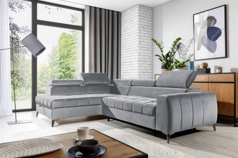 Fun Möbel Ecksofa Ecksofa Schlafsofa AGNESA mit Ottomane in Stoff, mit Schlaffunktion, einstellbare Kopfstützen von Fun Möbel