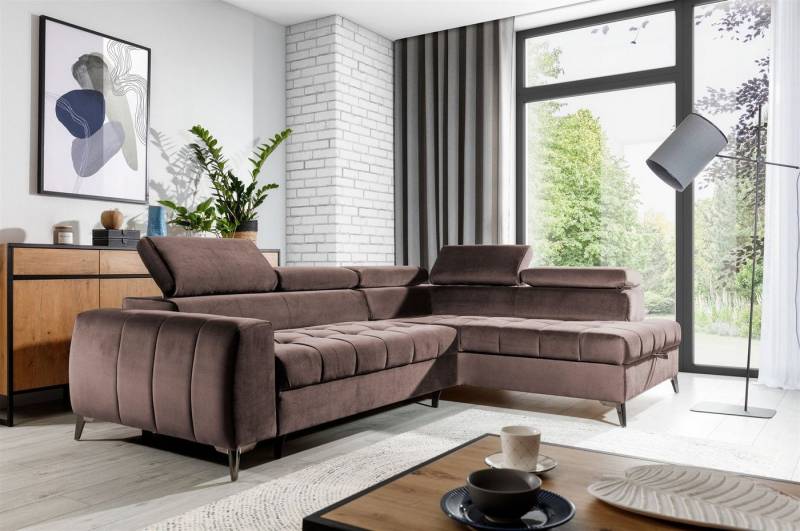 Fun Möbel Ecksofa Ecksofa Schlafsofa AGNESA mit Ottomane in Stoff, mit Schlaffunktion, einstellbare Kopfstützen von Fun Möbel