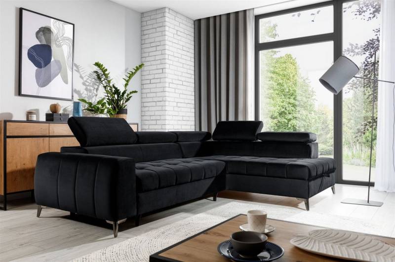Fun Möbel Ecksofa Ecksofa Schlafsofa AGNESA mit Ottomane in Stoff, mit Schlaffunktion, einstellbare Kopfstützen von Fun Möbel