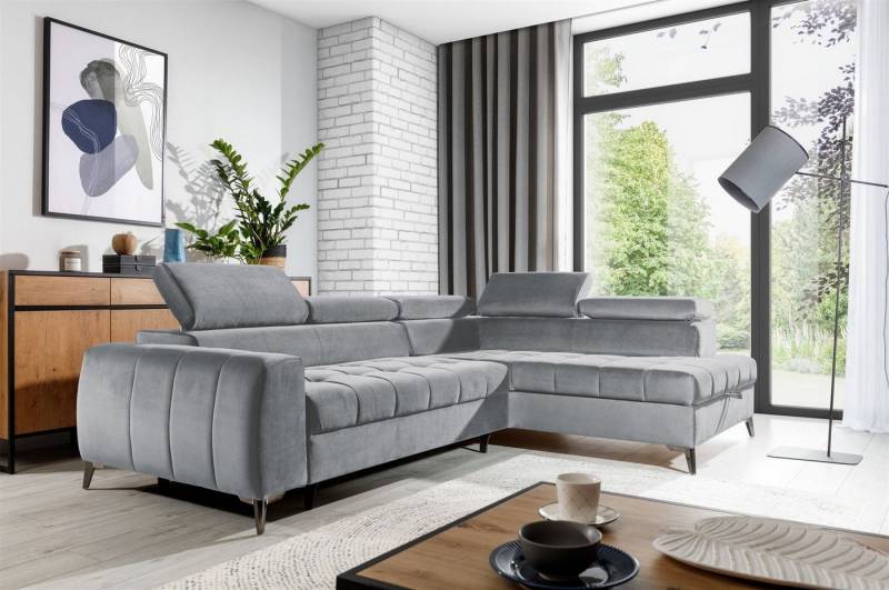 Fun Möbel Ecksofa Ecksofa Schlafsofa AGNESA mit Ottomane in Stoff, mit Schlaffunktion, einstellbare Kopfstützen von Fun Möbel