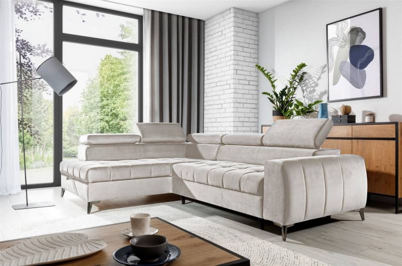 Fun Möbel Ecksofa Ecksofa Schlafsofa AGNESA mit Ottomane in Stoff, mit Schlaffunktion, einstellbare Kopfstützen von Fun Möbel