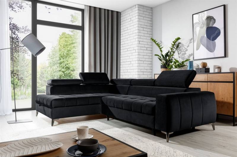 Fun Möbel Ecksofa Ecksofa Schlafsofa AGNESA mit Ottomane in Stoff, mit Schlaffunktion, einstellbare Kopfstützen von Fun Möbel