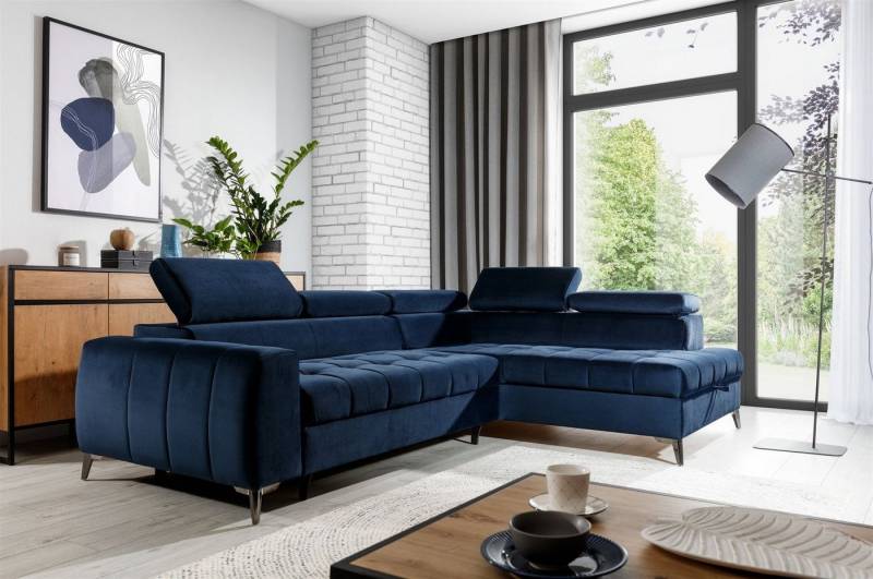 Fun Möbel Ecksofa Ecksofa Schlafsofa AGNESA mit Ottomane in Stoff, mit Schlaffunktion, einstellbare Kopfstützen von Fun Möbel