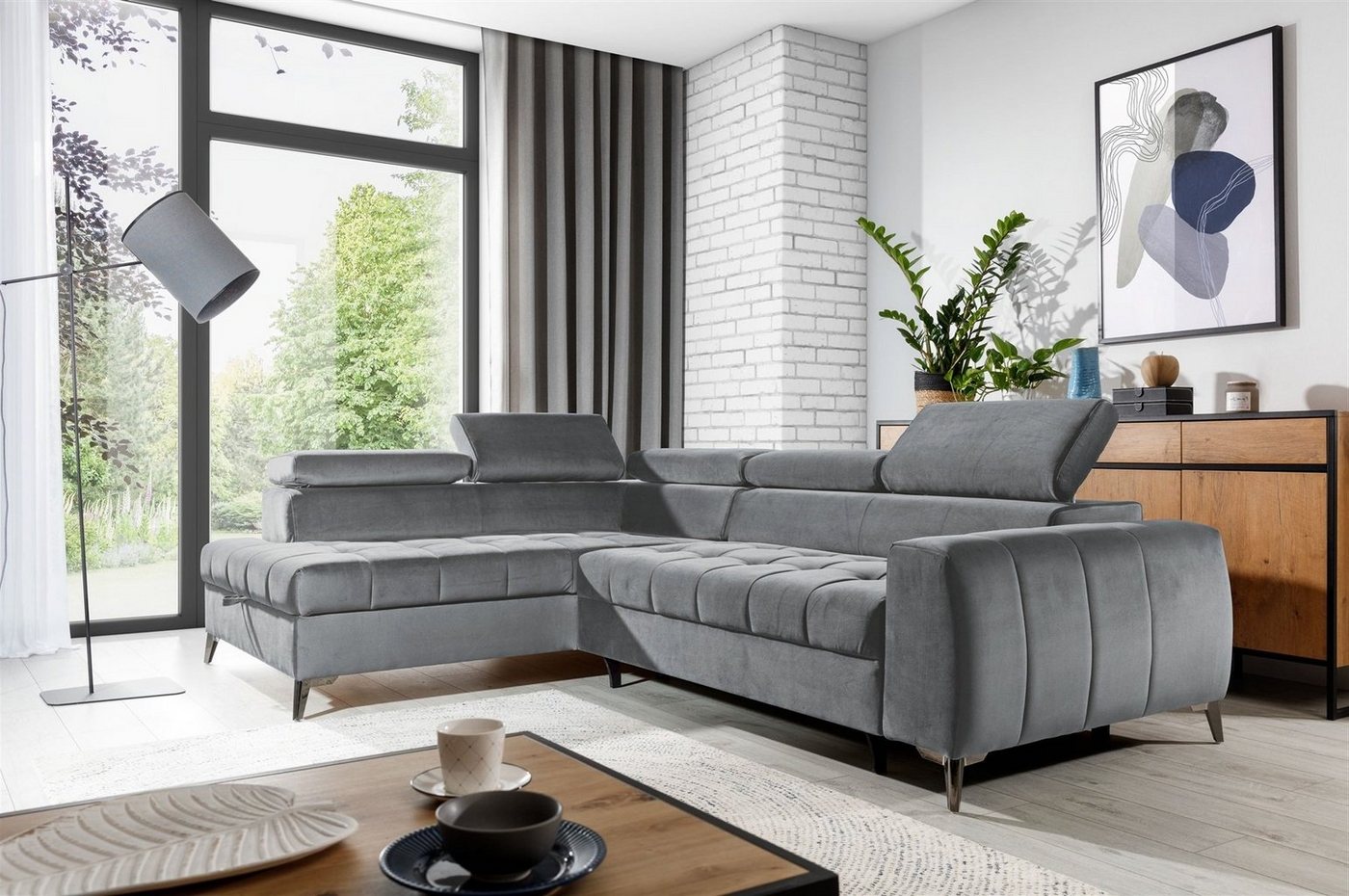 Fun Möbel Ecksofa Ecksofa Schlafsofa AGNESA mit Ottomane in Stoff, mit Schlaffunktion, einstellbare Kopfstützen Fun Möbel Ecksofa Ecksofa Schlafsofa AGNESA mit Ottomane in Stoff, mit Schlaffunktion, einstellbare Kopfstützen von Fun Möbel