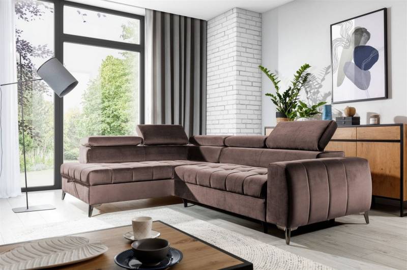 Fun Möbel Ecksofa Ecksofa Schlafsofa AGNESA mit Ottomane in Stoff, mit Schlaffunktion, einstellbare Kopfstützen von Fun Möbel