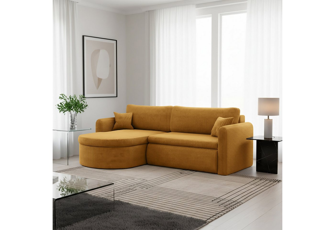 Fun Möbel Ecksofa Ecksofa Schlafsofa FELIZ, Rundumbezug, Inkl. Bettkasten und 2 Zierkissen von Fun Möbel