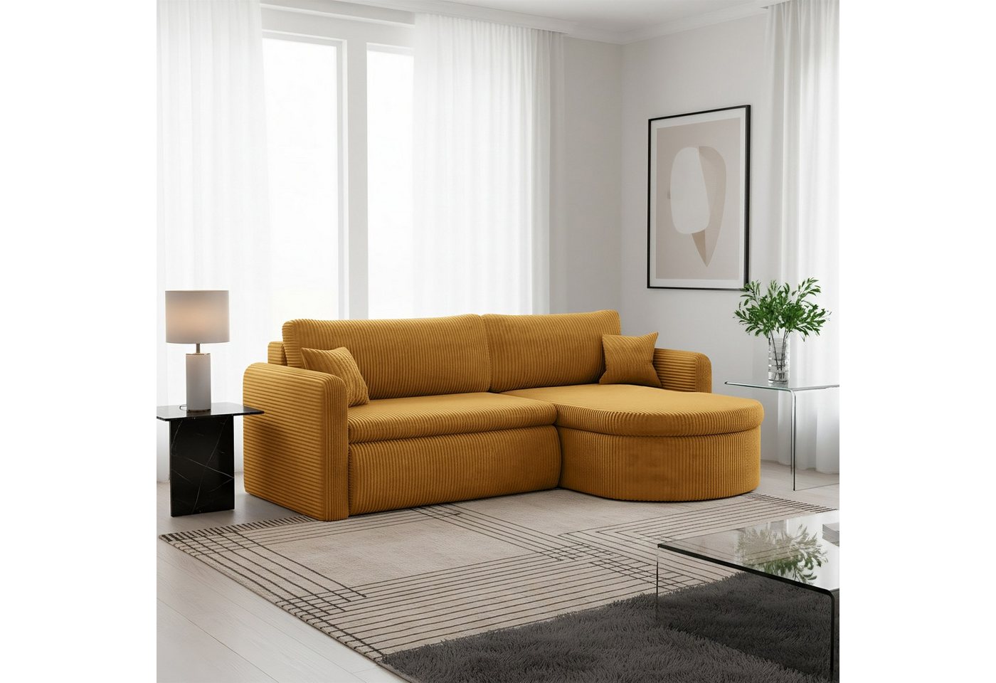 Fun Möbel Ecksofa Ecksofa Schlafsofa FELIZ, Rundumbezug, Inkl. Bettkasten und 2 Zierkissen von Fun Möbel