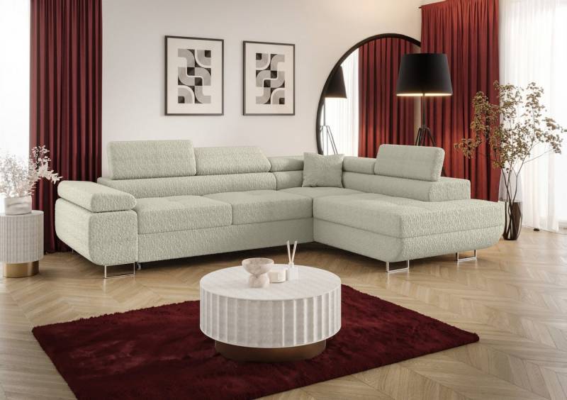 Fun Möbel Ecksofa Schlafsofa MONARO mit Ottomane in Stoff, Bettkasten, Kopfstützen verstellbar von Fun Möbel