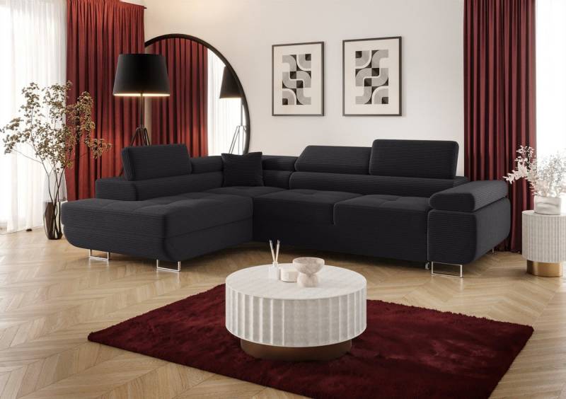 Fun Möbel Ecksofa Schlafsofa MONARO mit Ottomane in Stoff, Bettkasten, Kopfstützen verstellbar von Fun Möbel
