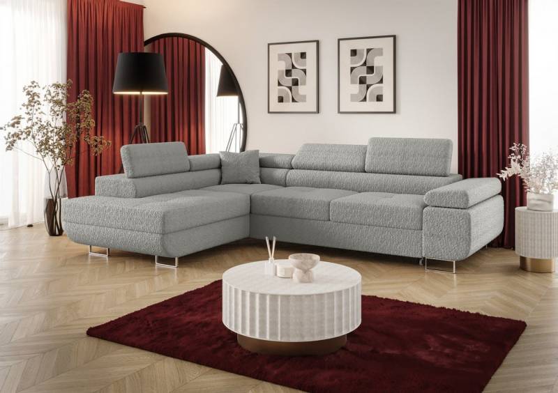 Fun Möbel Ecksofa Schlafsofa MONARO mit Ottomane in Stoff, Bettkasten, Kopfstützen verstellbar von Fun Möbel