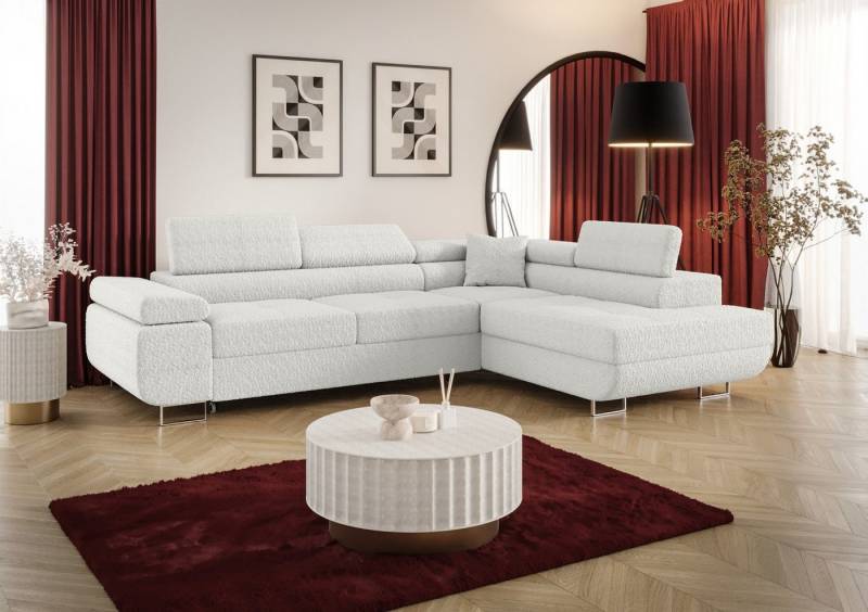 Fun Möbel Ecksofa Schlafsofa MONARO mit Ottomane in Stoff, Bettkasten, Kopfstützen verstellbar von Fun Möbel