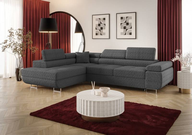 Fun Möbel Ecksofa Schlafsofa MONARO mit Ottomane in Stoff, Bettkasten, Kopfstützen verstellbar von Fun Möbel