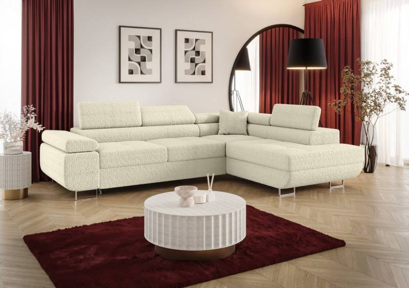 Fun Möbel Ecksofa Schlafsofa MONARO mit Ottomane in Stoff, Bettkasten, Kopfstützen verstellbar Fun Möbel Ecksofa Schlafsofa MONARO mit Ottomane in Stoff, Bettkasten, Kopfstützen verstellbar von Fun Möbel