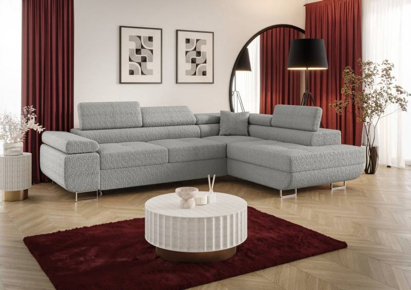 Fun Möbel Ecksofa Schlafsofa MONARO mit Ottomane in Stoff, Bettkasten, Kopfstützen verstellbar von Fun Möbel