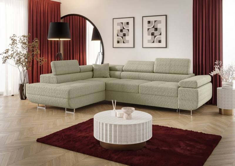 Fun Möbel Ecksofa Schlafsofa MONARO mit Ottomane in Stoff, Bettkasten, Kopfstützen verstellbar von Fun Möbel