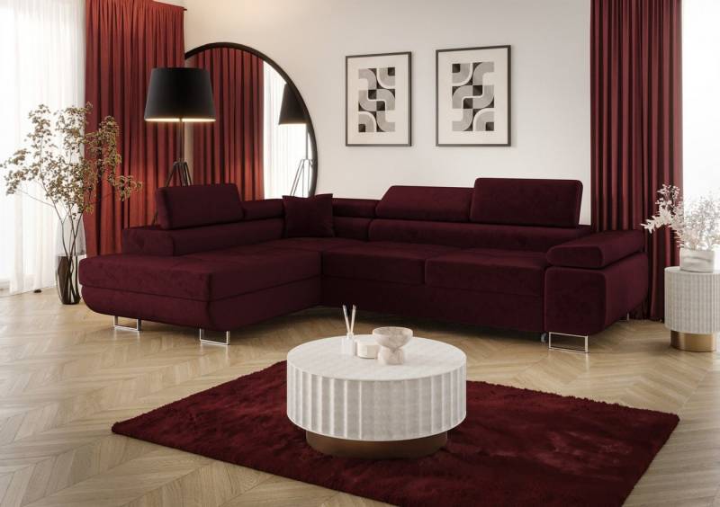 Fun Möbel Ecksofa Schlafsofa MONARO mit Ottomane in Stoff, Bettkasten, Kopfstützen verstellbar von Fun Möbel