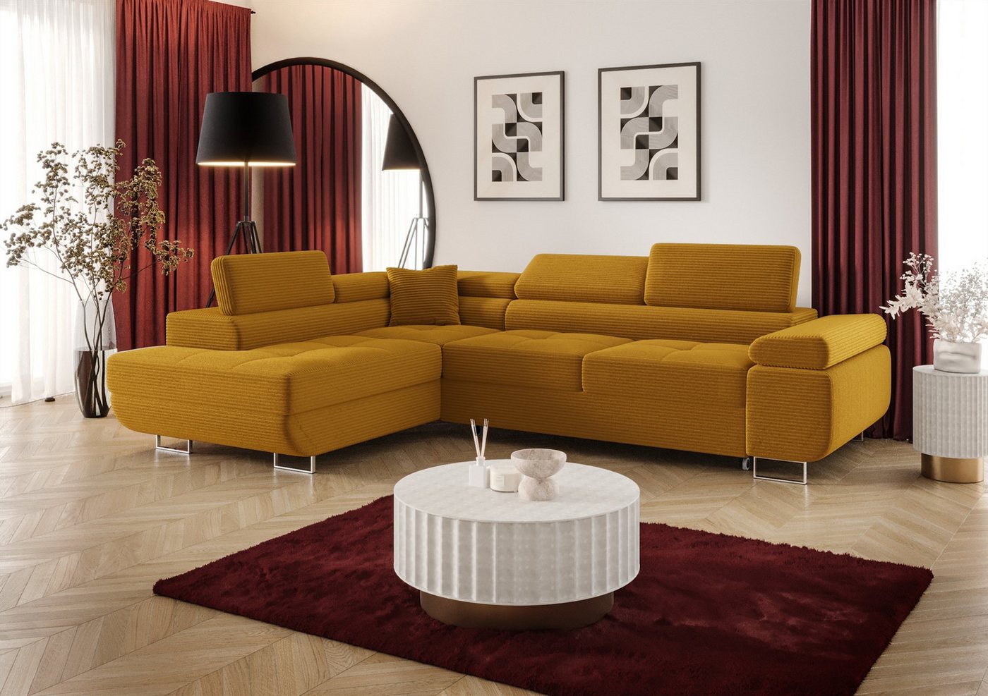 Fun Möbel Ecksofa Schlafsofa MONARO mit Ottomane in Stoff, Bettkasten, Kopfstützen verstellbar Fun Möbel Ecksofa Schlafsofa MONARO mit Ottomane in Stoff, Bettkasten, Kopfstützen verstellbar von Fun Möbel