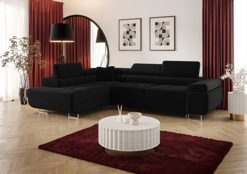 Fun Möbel Ecksofa Schlafsofa MONARO mit Ottomane in Stoff, Bettkasten, Kopfstützen verstellbar von Fun Möbel