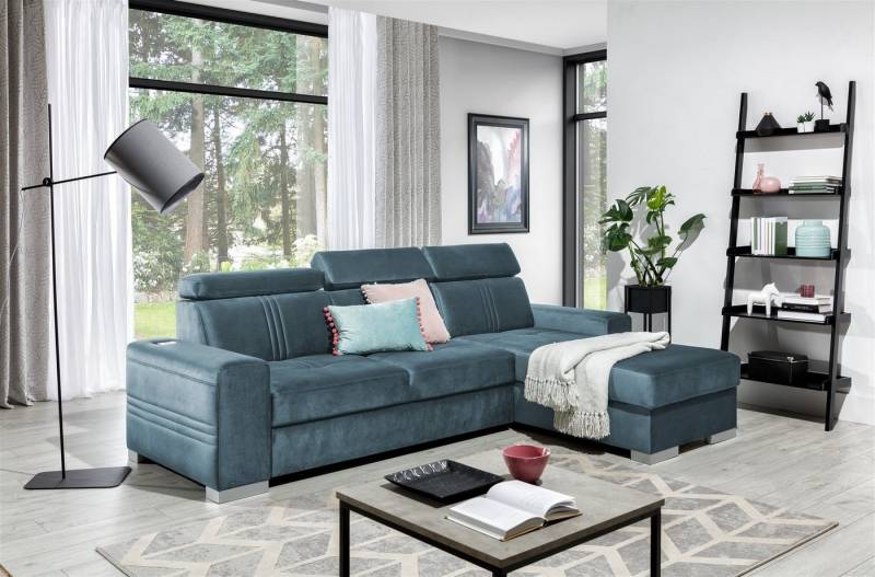 Fun Möbel Ecksofa Ecksofa Schlafsofa NOLAN XS inkl. USB-Anschluss, inkl. Bettkasten, Kopfteil verstellbar, Rundumbezug, Mit USB-Anschluss, Ottomane Rechts oder Links von Fun Möbel