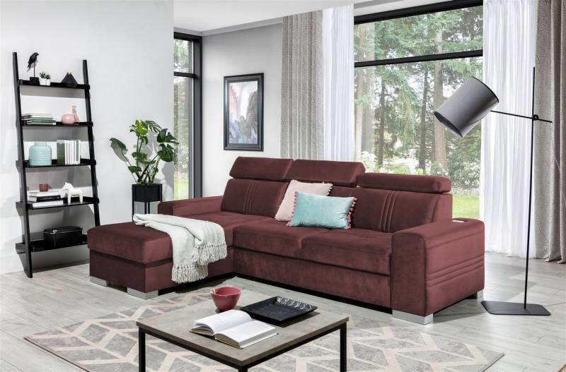 Fun Möbel Ecksofa Ecksofa Schlafsofa NOLAN XS inkl. USB-Anschluss, inkl. Bettkasten, Kopfteil verstellbar, Rundumbezug, Mit USB-Anschluss, Ottomane Rechts oder Links von Fun Möbel