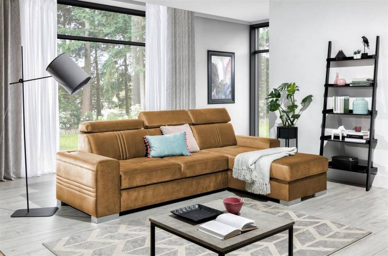 Fun Möbel Ecksofa Ecksofa Schlafsofa NOLAN XS inkl. USB-Anschluss, inkl. Bettkasten, Kopfteil verstellbar, Rundumbezug, inkl. USB-Anschluss von Fun Möbel