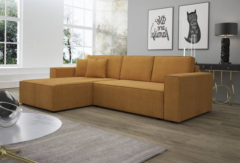 Fun Möbel Ecksofa Ecksofa Schlafsofa Sofa CONOR Stoff oder Kunstleder, inkl. Schlaffunktion und Bettkasten, Ottomane Links oder Rechts von Fun Möbel