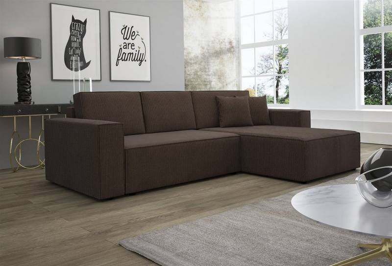 Fun Möbel Ecksofa Ecksofa Schlafsofa Sofa CONOR Stoff oder Kunstleder, inkl. Schlaffunktion und Bettkasten, Ottomane Links oder Rechts von Fun Möbel