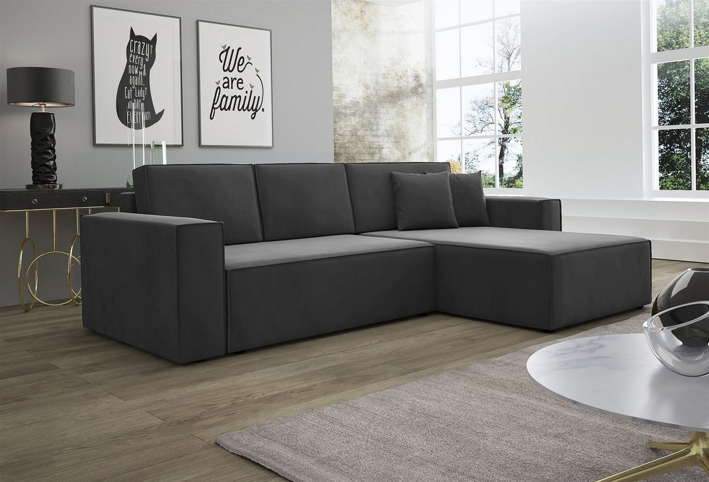 Fun Möbel Ecksofa Ecksofa Schlafsofa Sofa CONOR Stoff oder Kunstleder, inkl. Schlaffunktion und Bettkasten, Ottomane Links oder Rechts von Fun Möbel