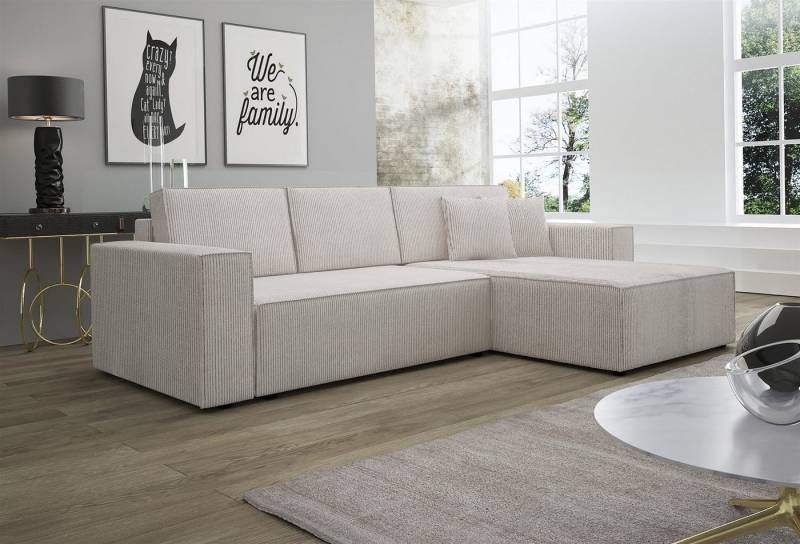 Fun Möbel Ecksofa Ecksofa Schlafsofa Sofa CONOR Stoff oder Kunstleder, inkl. Schlaffunktion und Bettkasten, Ottomane Links oder Rechts von Fun Möbel