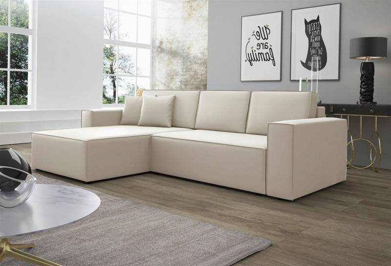 Fun Möbel Ecksofa Ecksofa Schlafsofa Sofa CONOR Stoff oder Kunstleder, inkl. Schlaffunktion und Bettkasten, Ottomane Links oder Rechts von Fun Möbel