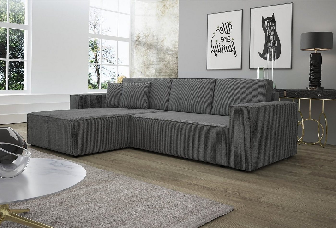 Fun Möbel Ecksofa Ecksofa Schlafsofa Sofa CONOR Stoff oder Kunstleder, inkl. Schlaffunktion und Bettkasten, Ottomane Links oder Rechts von Fun Möbel