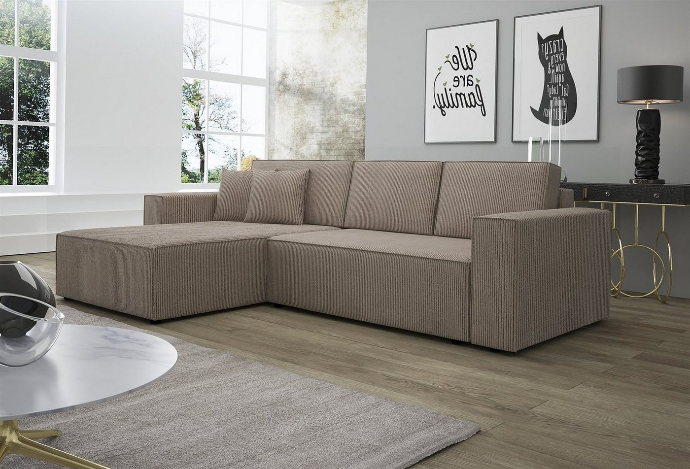 Fun Möbel Ecksofa Ecksofa Schlafsofa Sofa CONOR Stoff oder Kunstleder, inkl. Schlaffunktion und Bettkasten, Ottomane Links oder Rechts von Fun Möbel