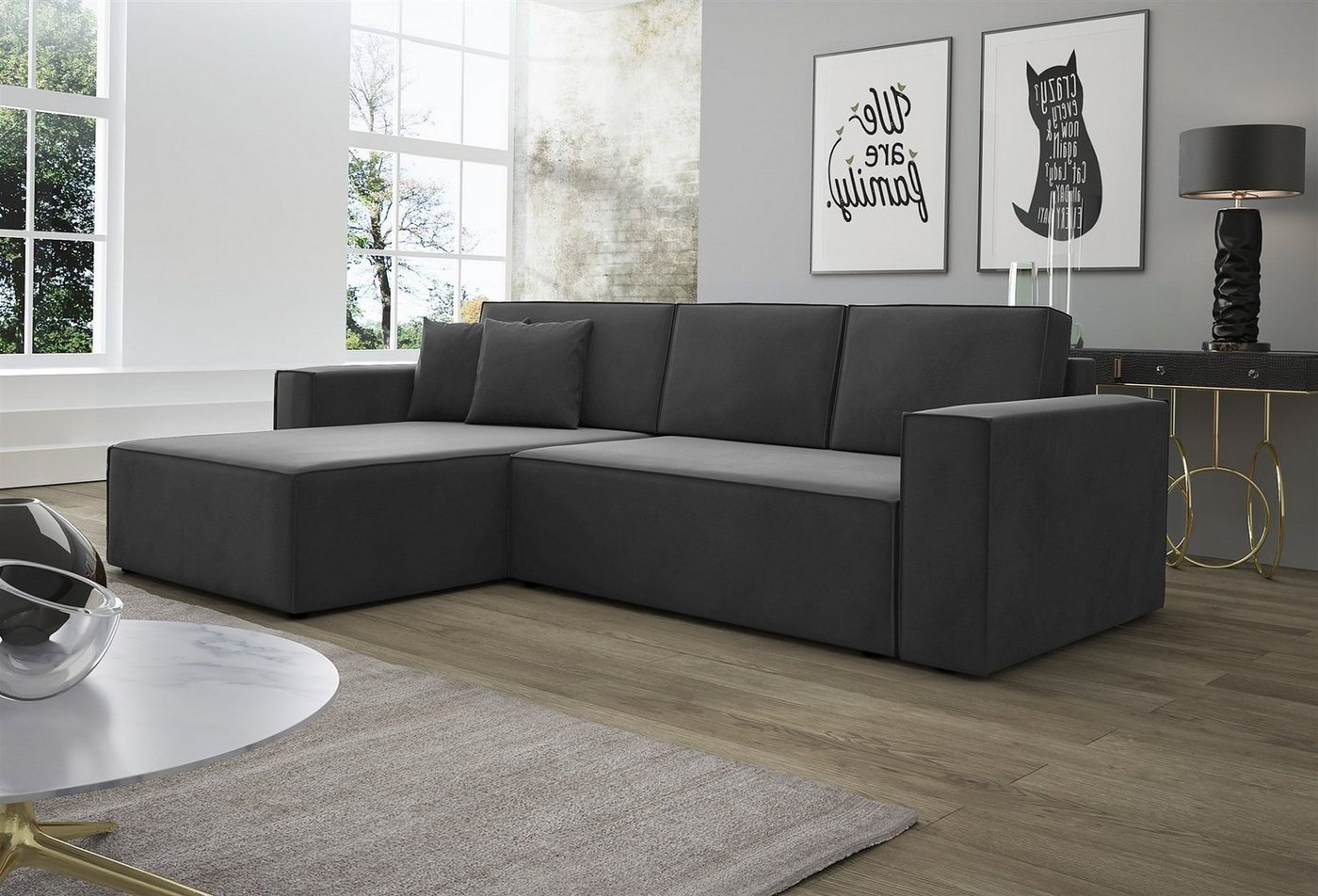 Fun Möbel Ecksofa Ecksofa Schlafsofa Sofa CONOR Stoff oder Kunstleder, inkl. Schlaffunktion und Bettkasten, Ottomane Links oder Rechts von Fun Möbel