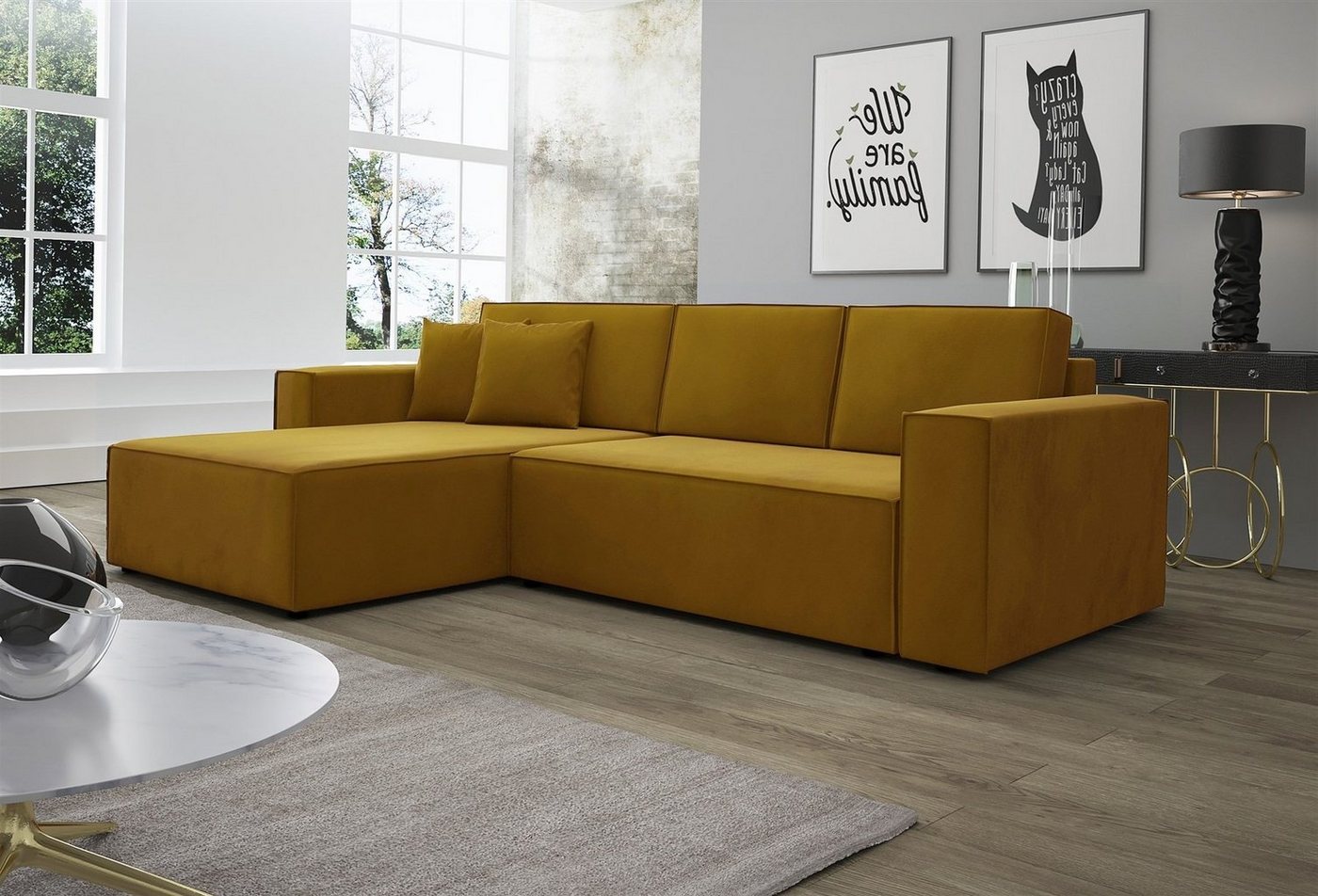 Fun Möbel Ecksofa Ecksofa Schlafsofa Sofa CONOR Stoff oder Kunstleder, inkl. Schlaffunktion und Bettkasten, Ottomane Links oder Rechts von Fun Möbel