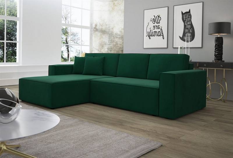 Fun Möbel Ecksofa Ecksofa Schlafsofa Sofa CONOR Stoff oder Kunstleder, inkl. Schlaffunktion und Bettkasten, Ottomane Links oder Rechts von Fun Möbel