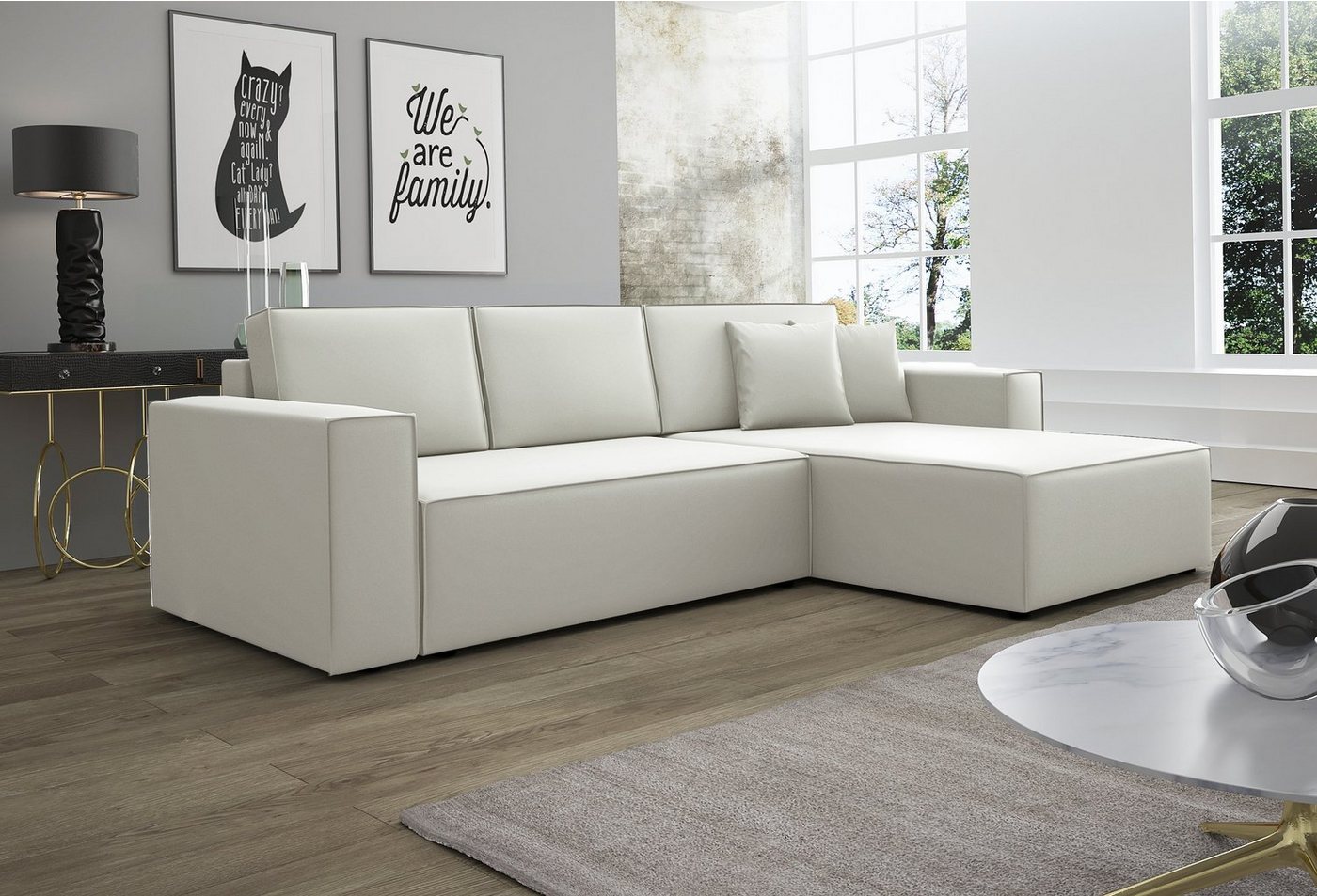 Fun Möbel Ecksofa Ecksofa Schlafsofa Sofa CONOR Stoff oder Kunstleder, inkl. Schlaffunktion und Bettkasten, Ottomane Links oder Rechts von Fun Möbel