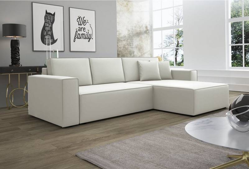 Fun Möbel Ecksofa Ecksofa Schlafsofa Sofa CONOR Stoff oder Kunstleder, inkl. Schlaffunktion und Bettkasten, Ottomane Links oder Rechts von Fun Möbel
