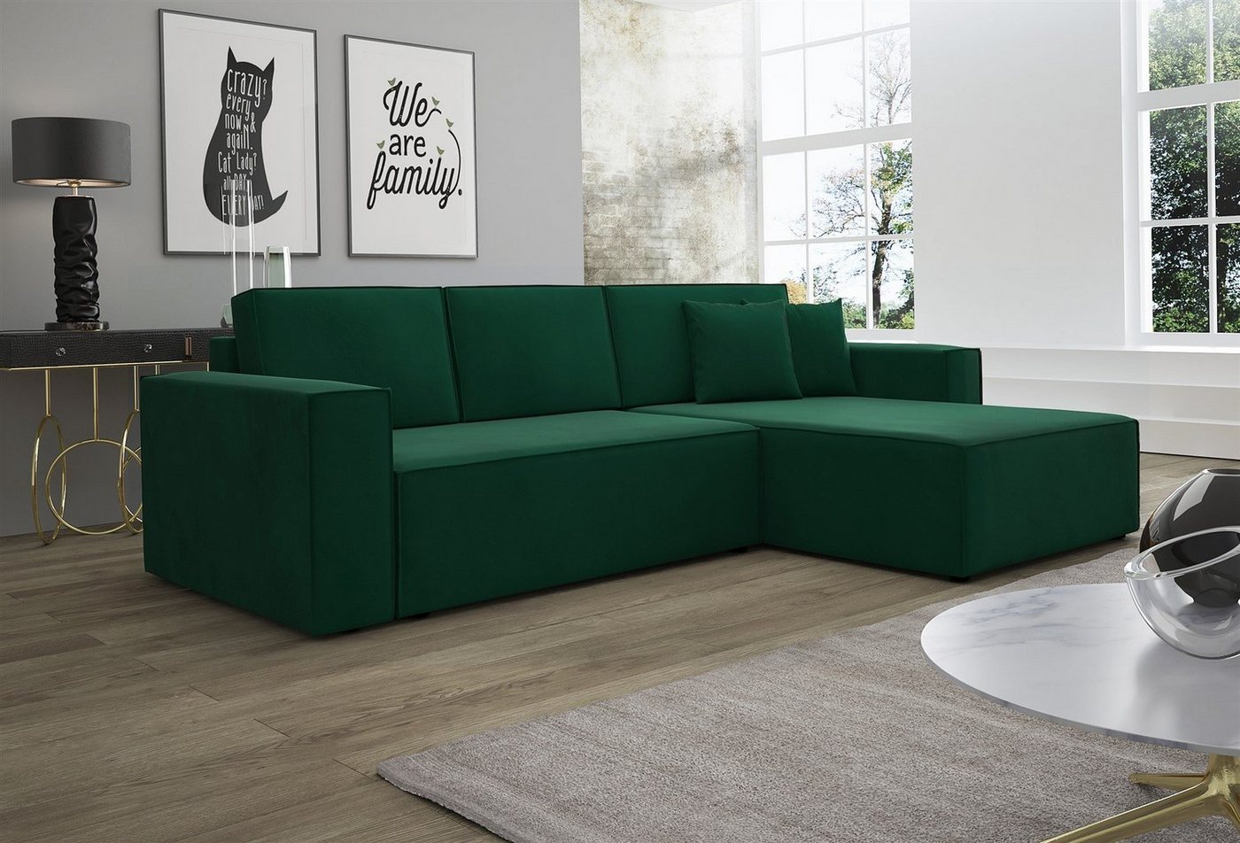 Fun Möbel Ecksofa Ecksofa Schlafsofa Sofa CONOR Stoff oder Kunstleder, inkl. Schlaffunktion und Bettkasten, Ottomane Links oder Rechts von Fun Möbel