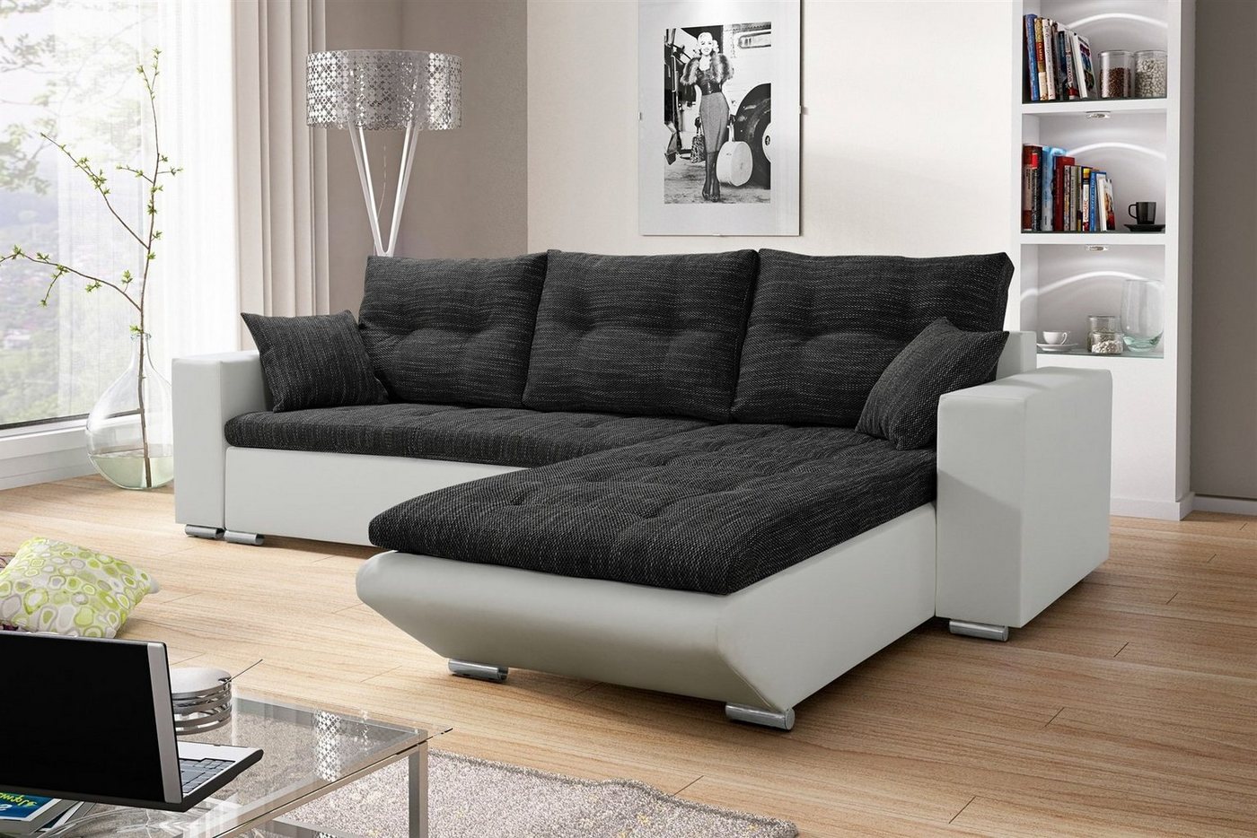 Fun Möbel Ecksofa Ecksofa Sofa NINO mit Schlaffunktion, Inkl. Zierkissen und Rückenkissen von Fun Möbel