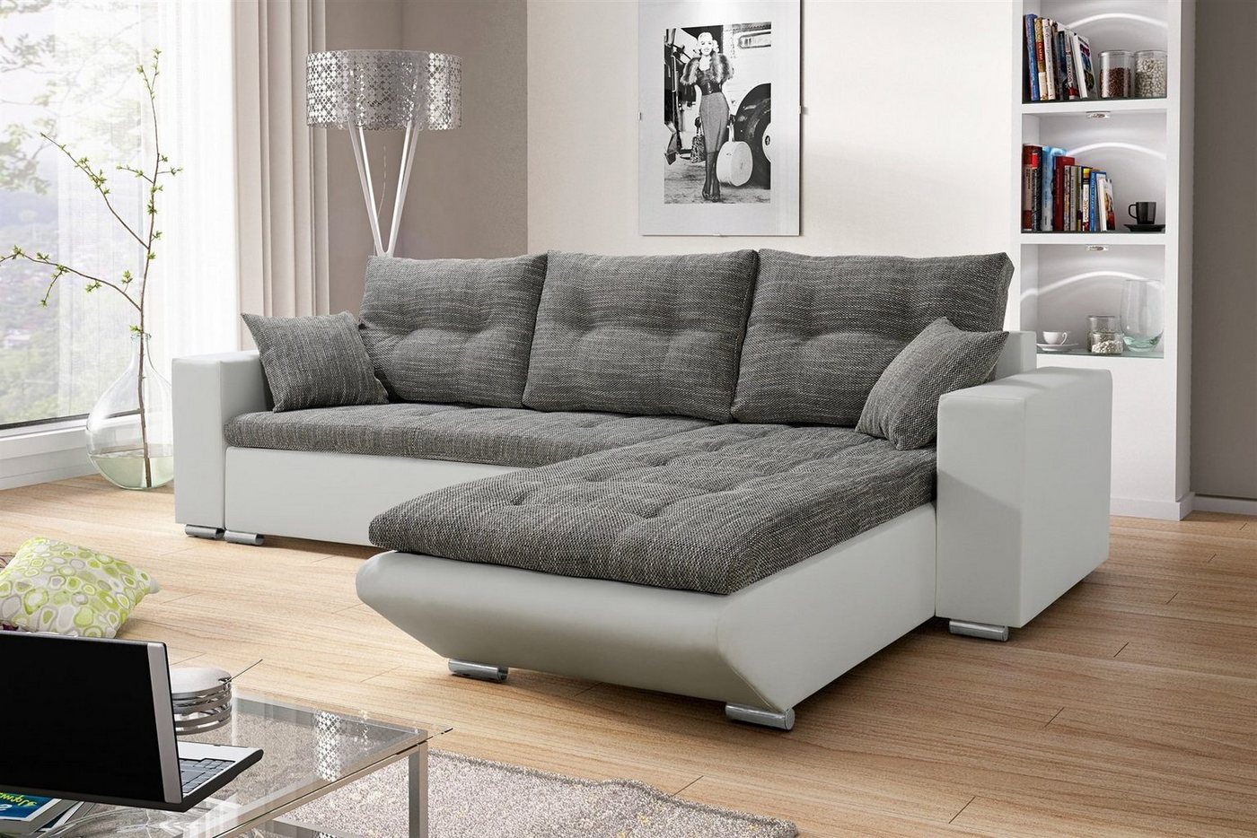 Fun Möbel Ecksofa Ecksofa Sofa NINO mit Schlaffunktion, Inkl. Zierkissen und Rückenkissen von Fun Möbel