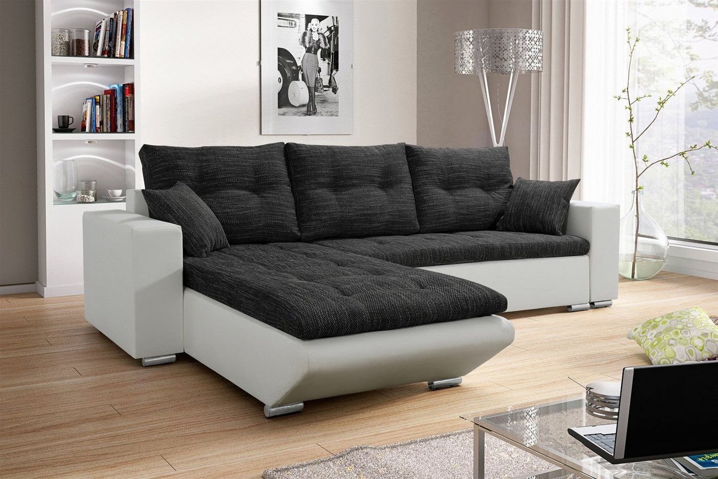 Fun Möbel Ecksofa Ecksofa Sofa NINO mit Schlaffunktion, Inkl. Zierkissen und Rückenkissen von Fun Möbel