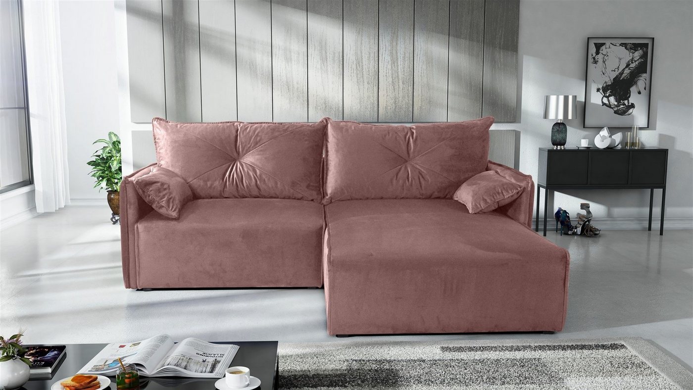 Fun Möbel Ecksofa HUNTER XS in Stoff Royal Ottomane Rechts oder Links, inkl. 2 Zierkissen und 2 Rückenkissen, inkl. Schlaffunktion mit Bettkasten von Fun Möbel