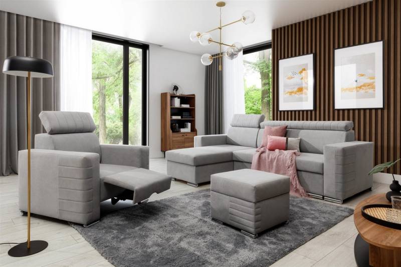 Fun Möbel Ecksofa Schlafsofa CANTON in Stoff inkl. Hocker und Sessel, Kopfstützen verstellbar, inkl. Bettkasten von Fun Möbel